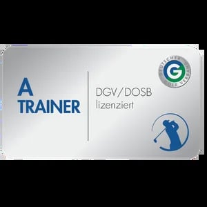 A Trainer certification badge with DGV/DOSB lizenziert seal and chess knight logo